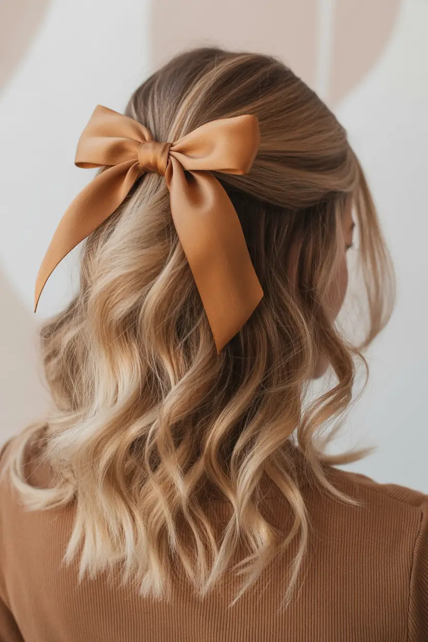 effortless spring half up half down hairstyle 2026 Romantic Ribbon Half Up with Soft Waves