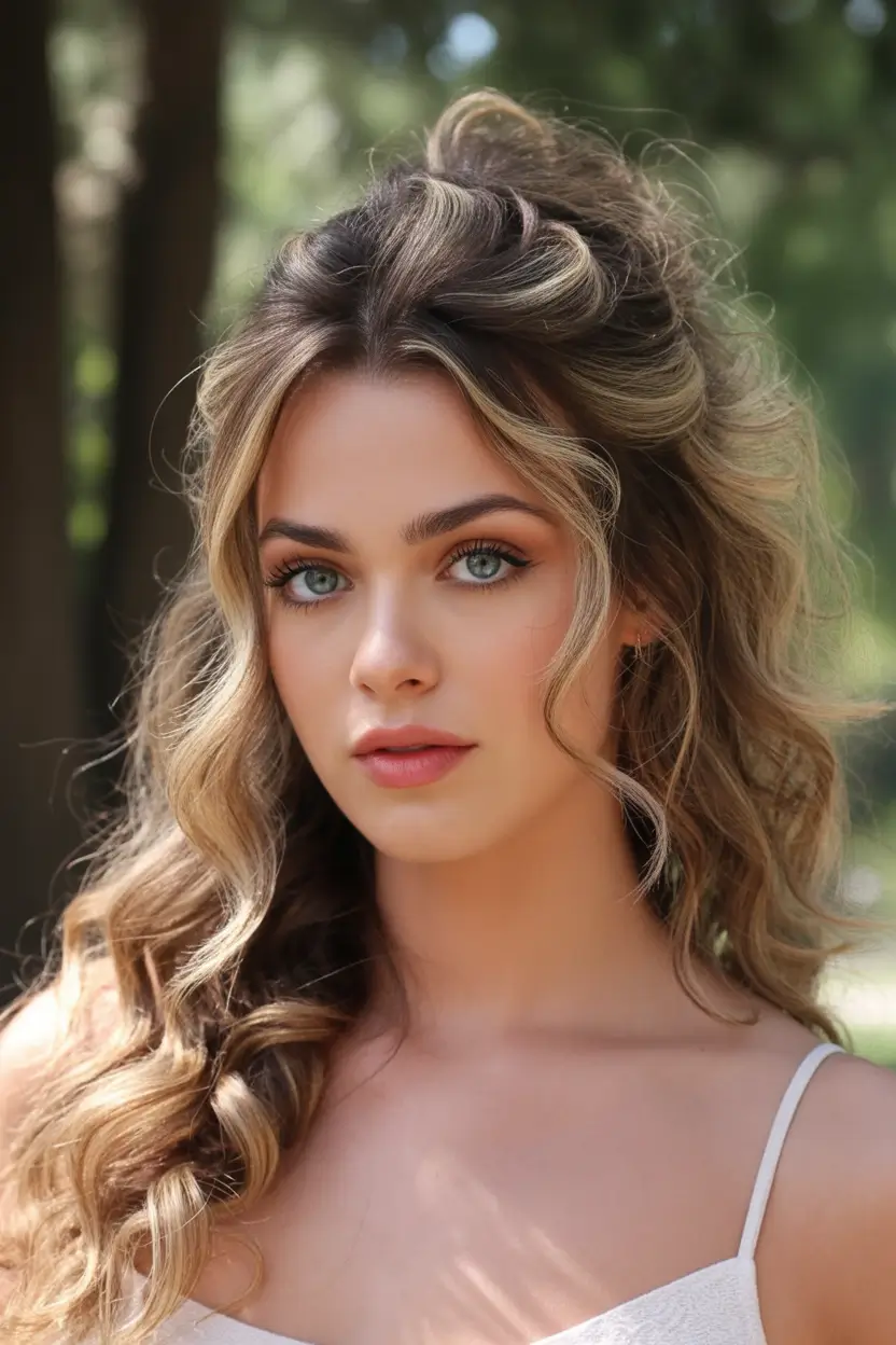 effortless spring half up half down hairstyle 2026 Soft Woodland Waves with Lifted Crown