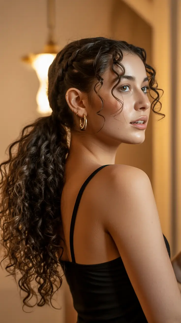 effortless spring half up half down hairstyle 2026 Defined Curly Half Up with Braided Crown Detail