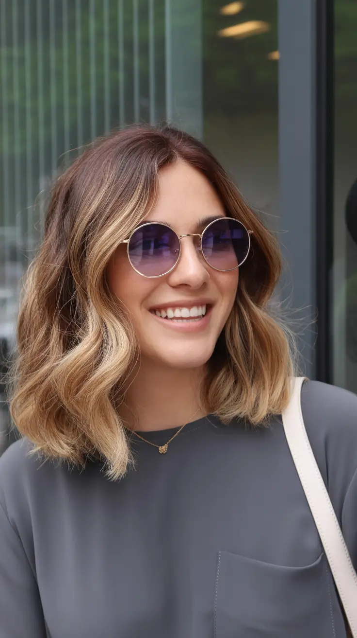 elegant spring caramel hair color 2026 Effortless Caramel Waves with Downtown Cool