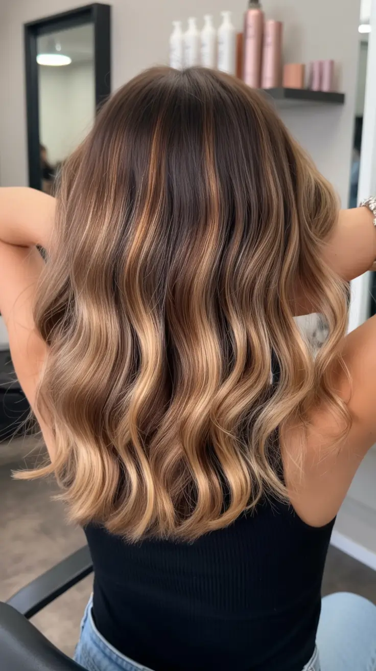 elegant spring caramel hair color 2026 Dimensional Balayage with Flowing Caramel Highlights