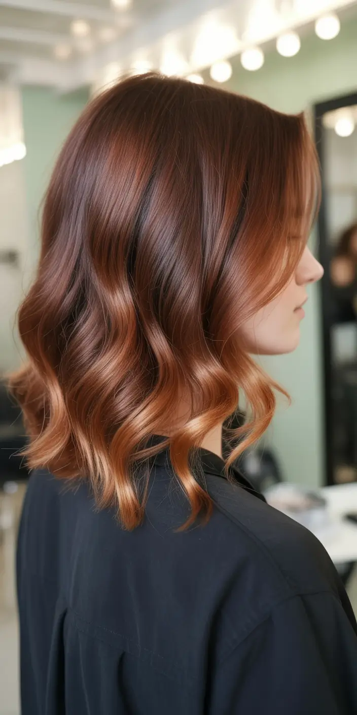 elegant spring caramel hair color 2026 Warm Auburn Caramel for a Modern Romantic Shift