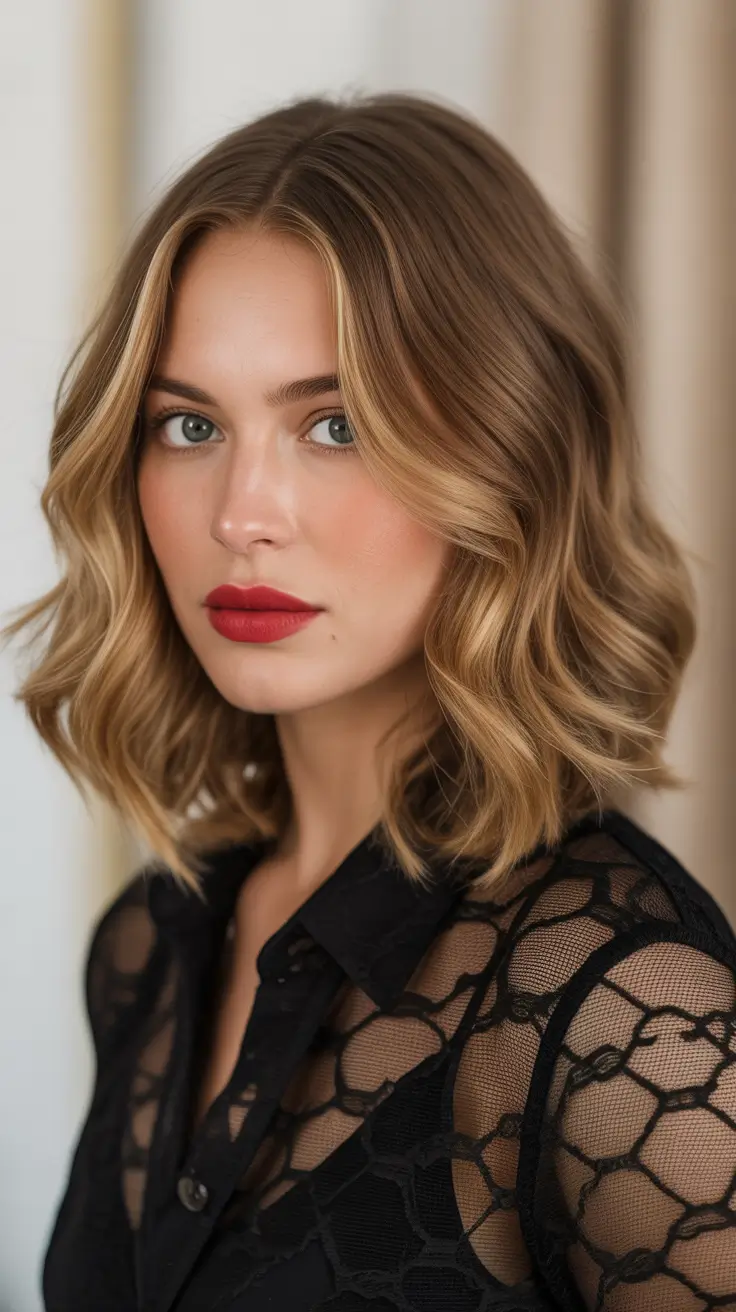 elegant spring caramel hair color 2026 Soft Caramel Framed Bob with Modern Elegance