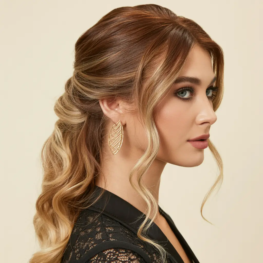 elegant spring formal hairstyle 2026 Soft Glam Half Up Waves with Face Framing Highlights