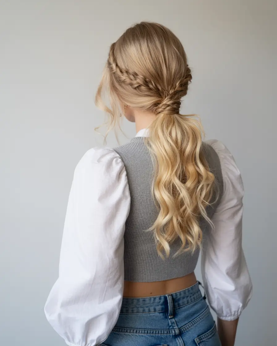 elegant spring formal hairstyle 2026 Textured Braided Low Ponytail with Soft Movement