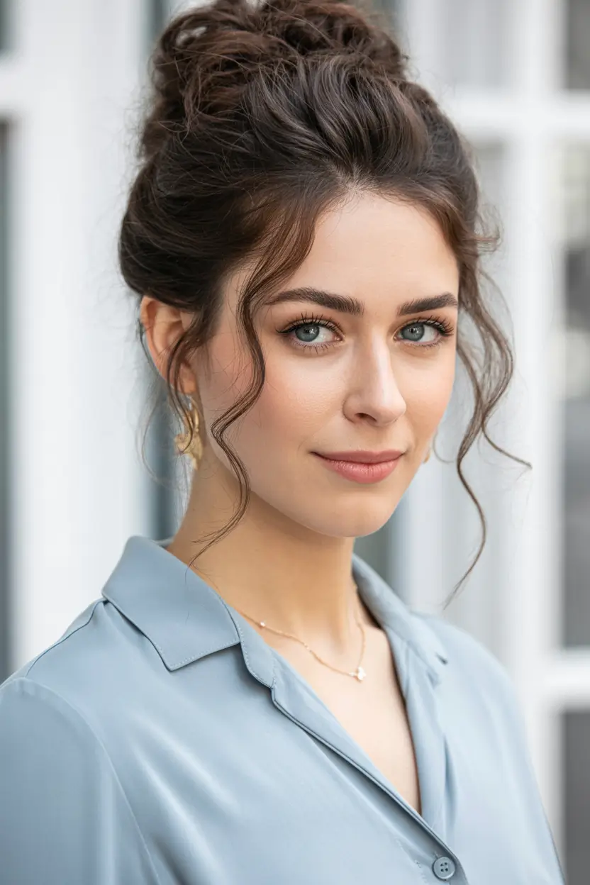 elegant spring formal hairstyle 2026 Soft Textured Updo with Face Framing Waves