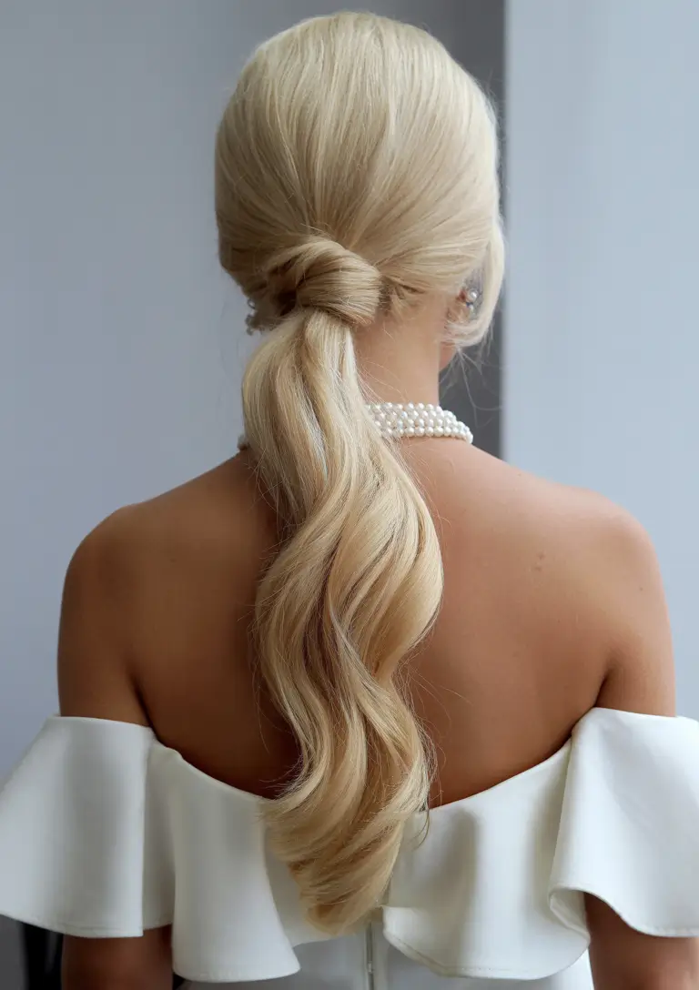 elegant spring formal hairstyle 2026 Low Sleek Ponytail with Polished Twist
