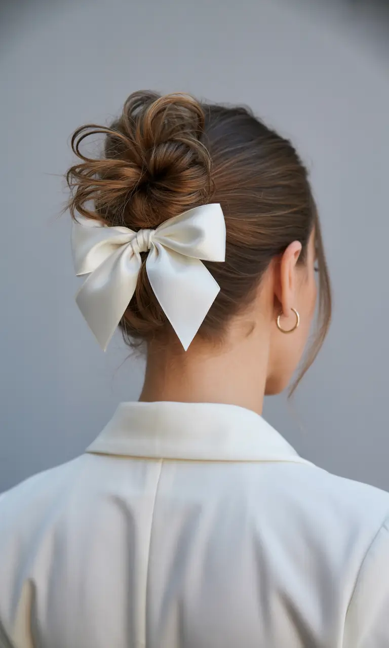 elegant spring formal hairstyle 2026 Soft High Bun with Statement Bow