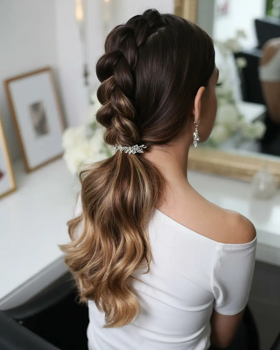 elegant spring formal hairstyle 2026 Romantic Braided Ponytail with Soft Volume