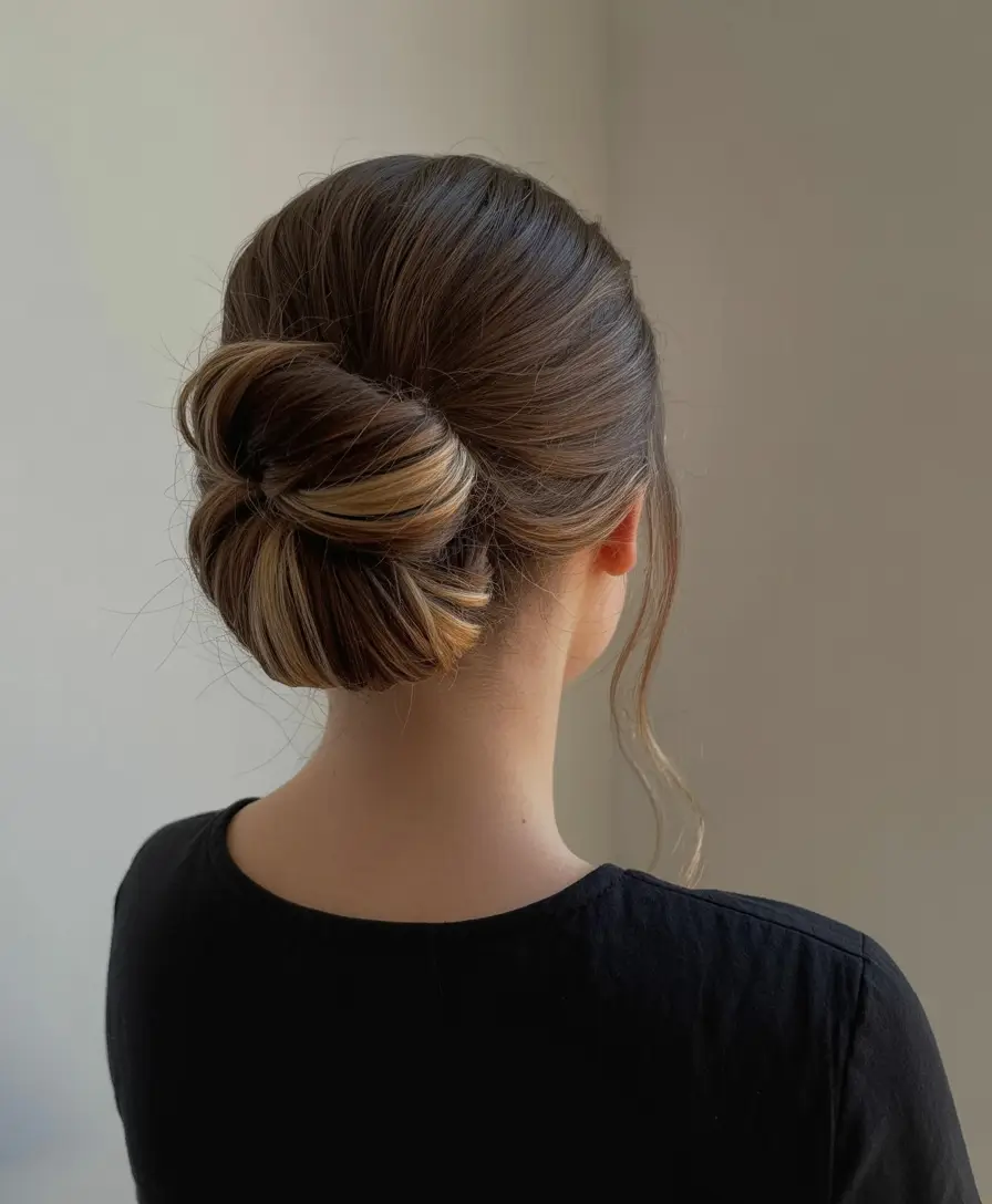 elegant spring formal hairstyle 2026 Classic Low Bun with Dimensional Highlights