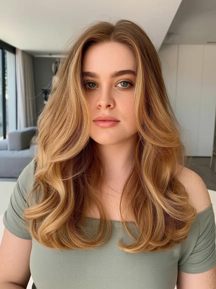 elegant spring haircuts for chubby faces 2026 Long Golden Layers With Flowing Blowout