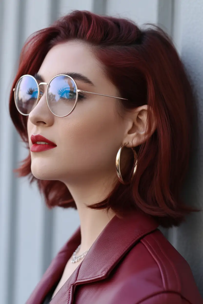 elegant spring maroon hair color 2026 Classic Dark Red Burgundy Bob with Vintage Edge