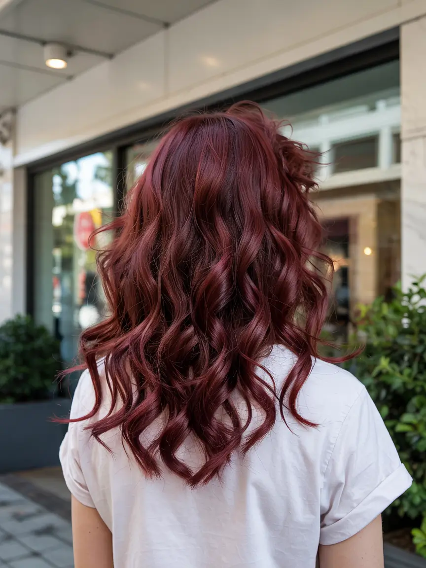 elegant spring maroon hair color 2026 Romantic Burgundy Waves with Subtle Depth