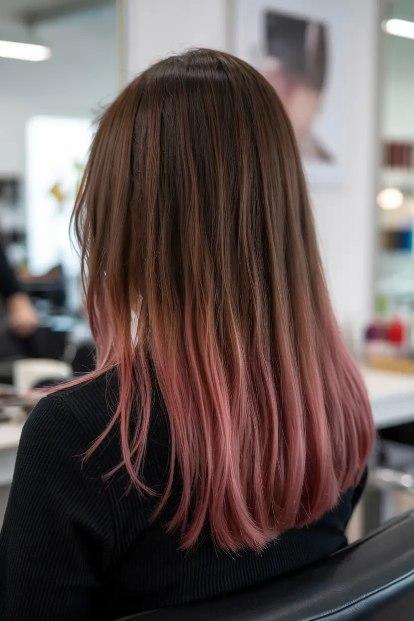 elegant spring maroon hair color 2026 Brown to Dusty Rose Burgundy Ombre