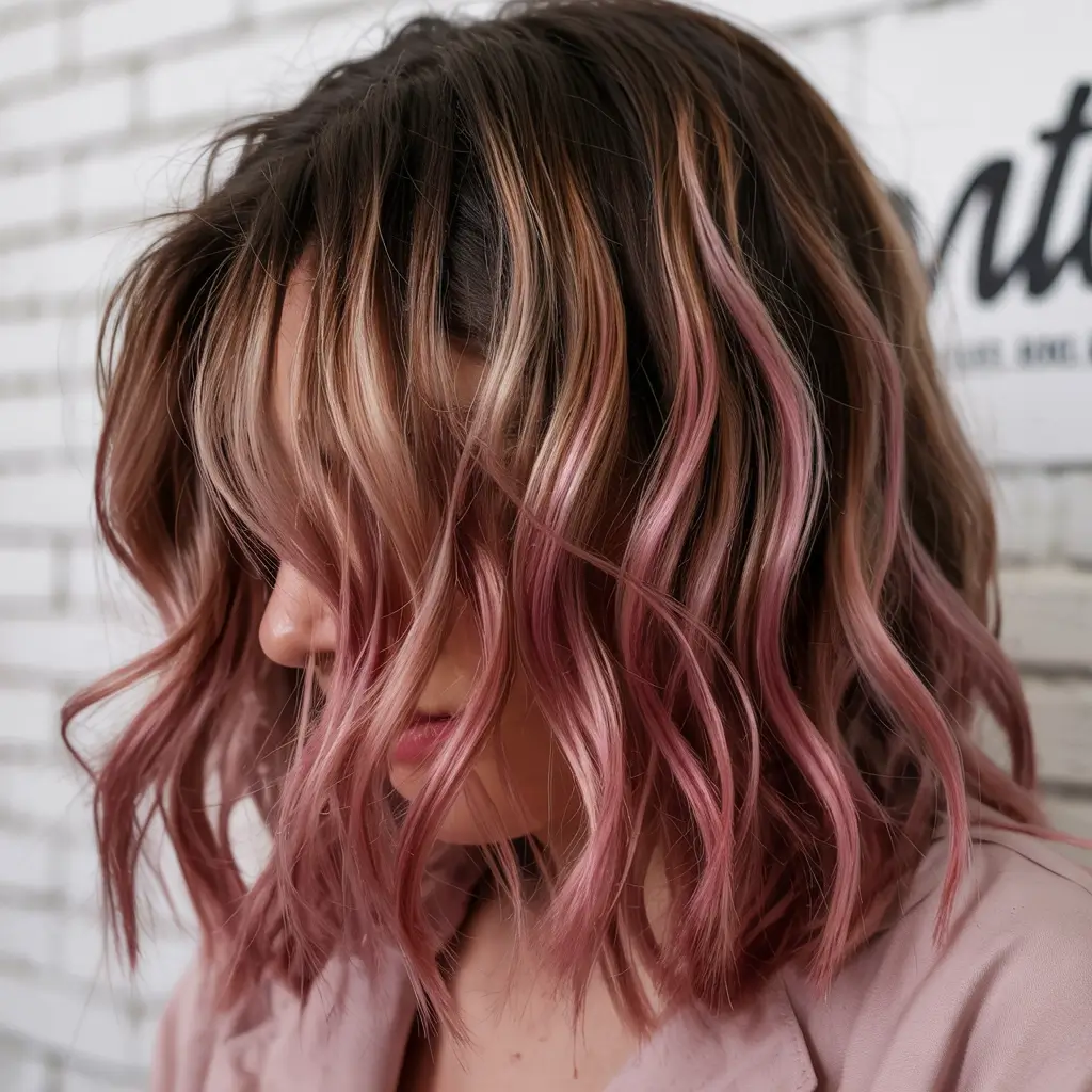 elegant spring maroon hair color 2026 Brown and Pink Burgundy Balayage Bob