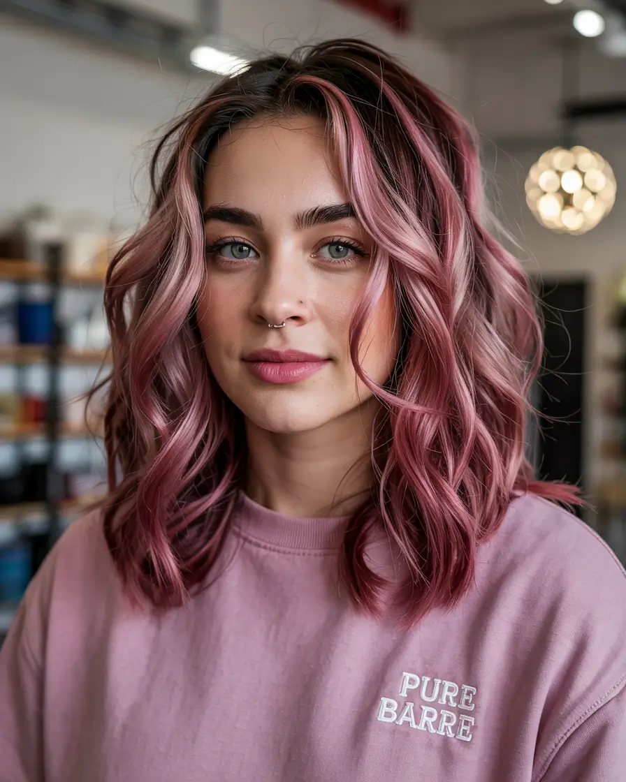 elegant spring maroon hair color 2026 Dusty Rose Burgundy Waves for Soft Spring Glow