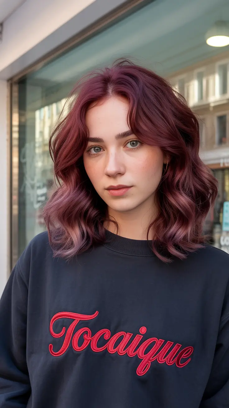 elegant spring maroon hair color 2026 Modern Tousled Burgundy Dark Lob
