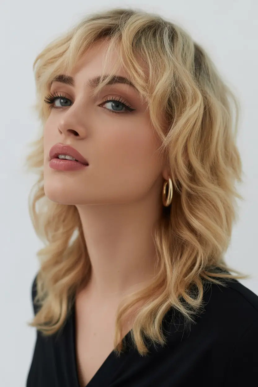 elegant spring shag hairstyle looks 2026 Warm Blonde Short Curly Shag with Soft Texture