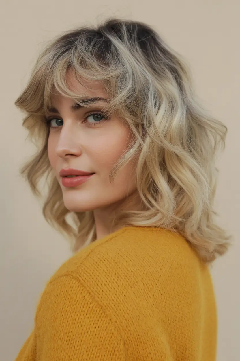 elegant spring shag hairstyle looks 2026 Soft Blonde Medium Shag with Feathered Layers and Airy Finish