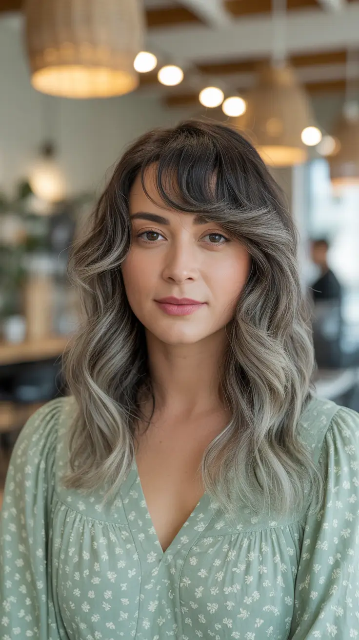 elegant spring shag hairstyle looks 2026 Silver Ash Medium Curly Shag for Modern Gray Hair