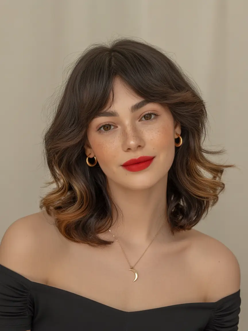 elegant spring shag hairstyle looks 2026 Soft Chocolate Short Layered Shag with Polished Volume