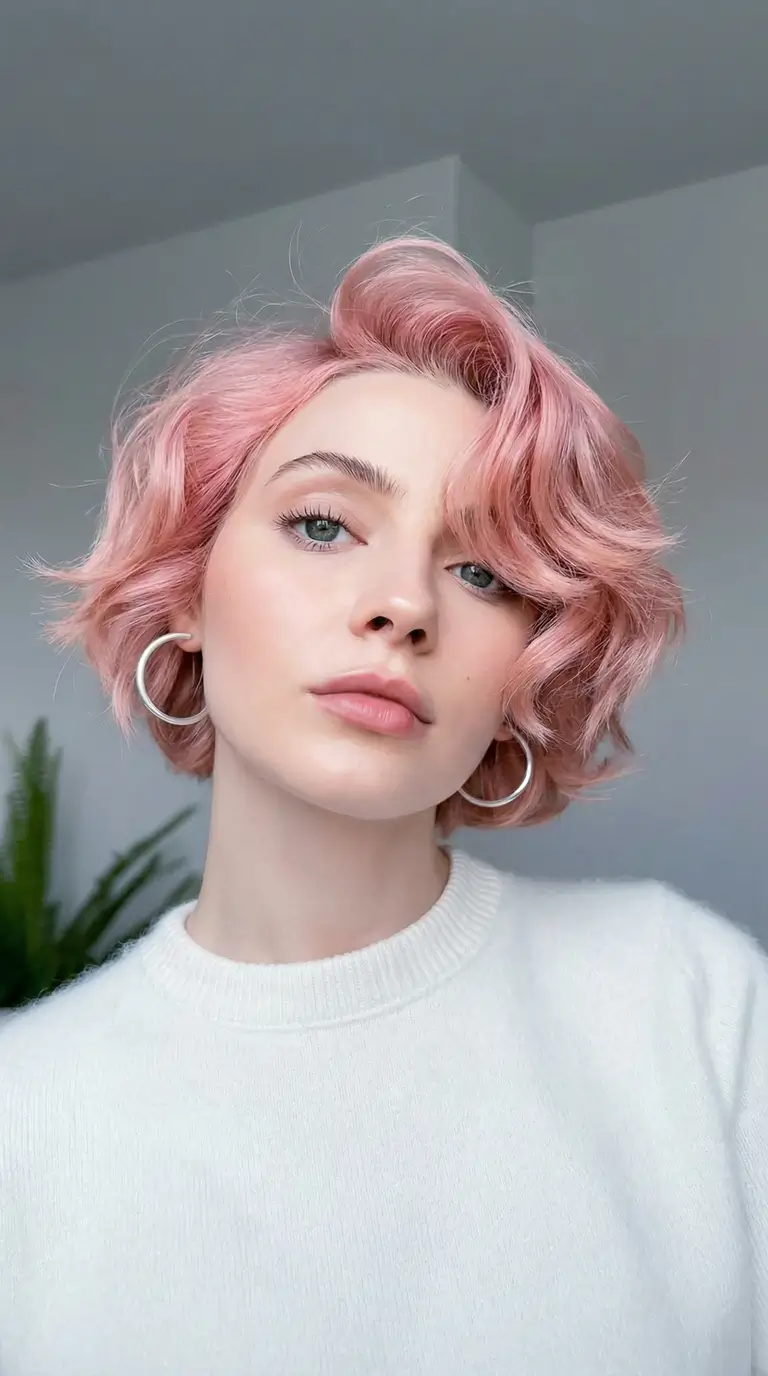 fresh spring hair color trends 2026 Blush Pink Short Waves for a Playful Spring Mood