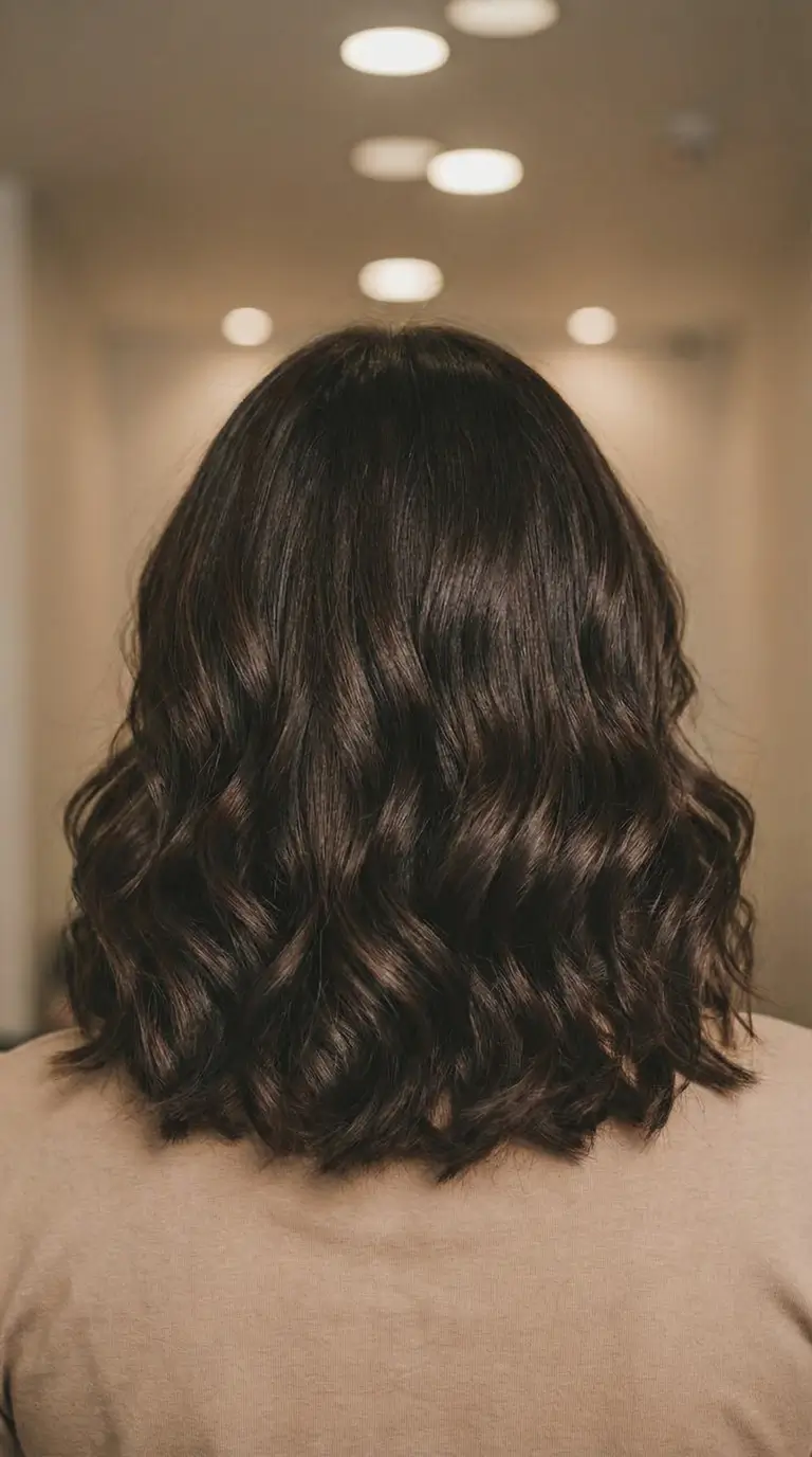 fresh spring hair color trends 2026 Glossy Cocoa Waves for a Smooth Spring Neutral