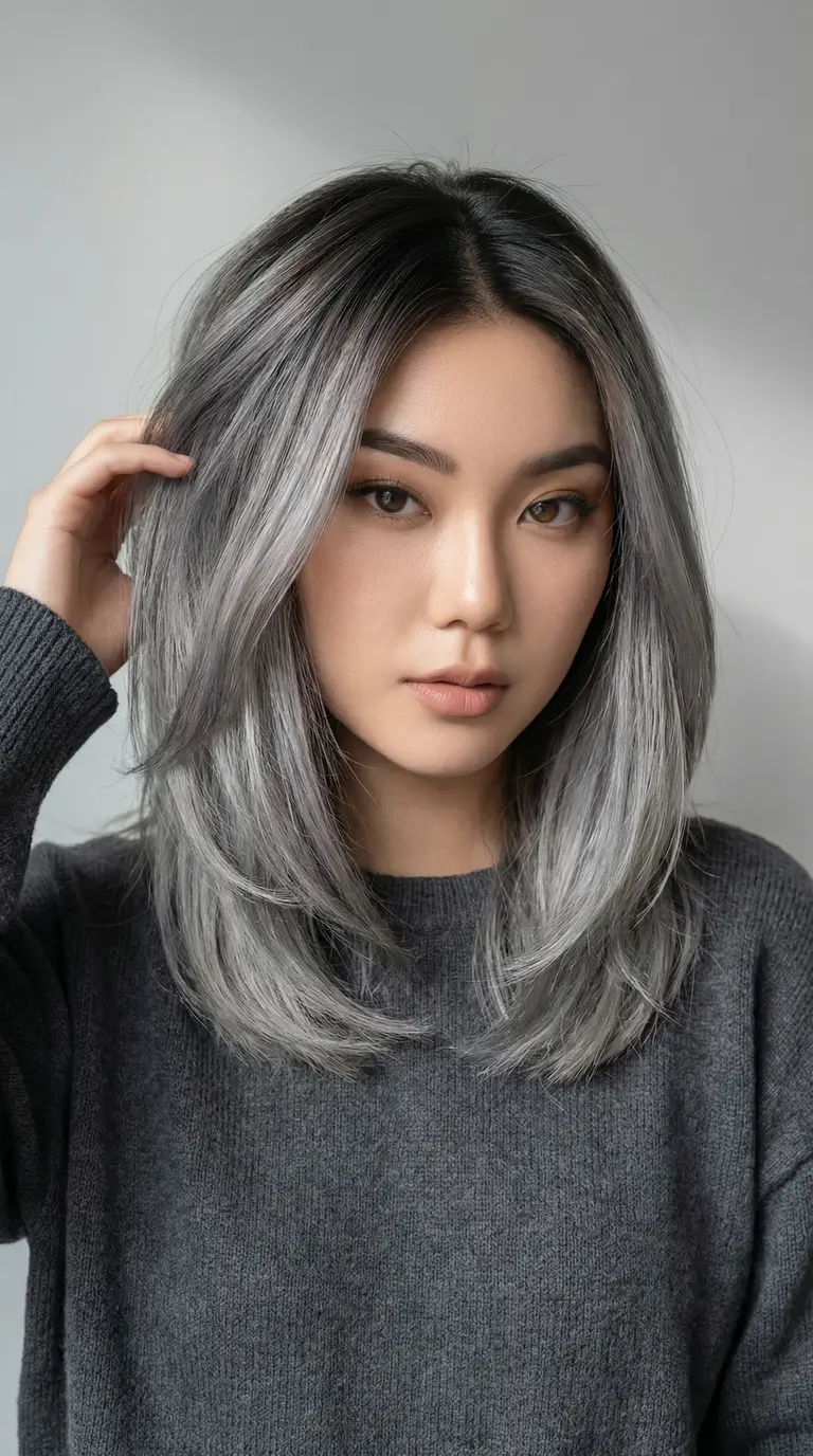 fresh spring hair color trends 2026 Silver Frost Layers for a Cool Spring Statement
