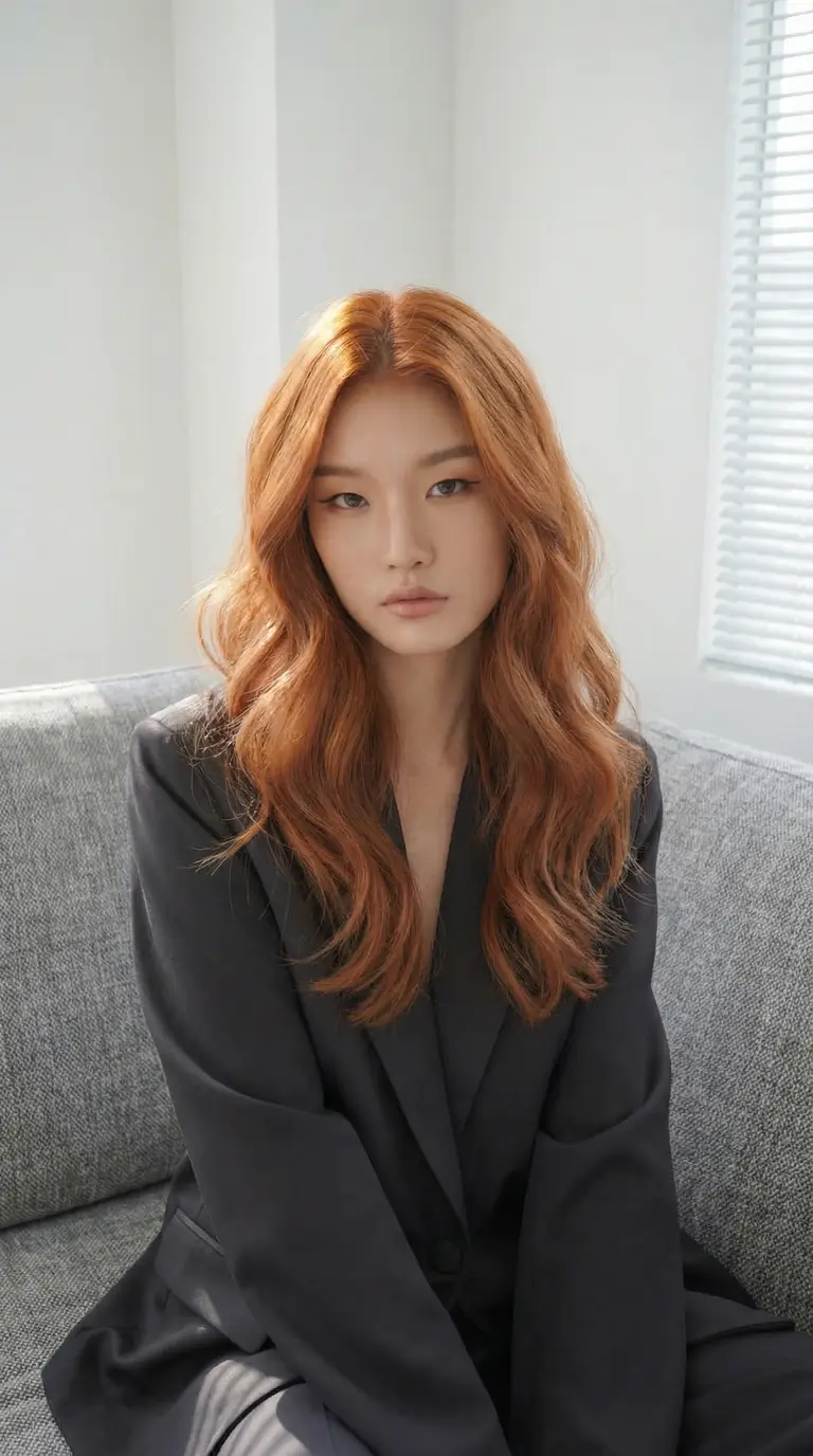 fresh spring hair color trends 2026 Copper Silk Waves for a Refined Spring Elegance