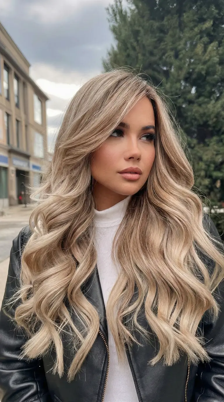 fresh spring hair color trends 2026 Champagne Bronde Waves for Soft Spring Dimension