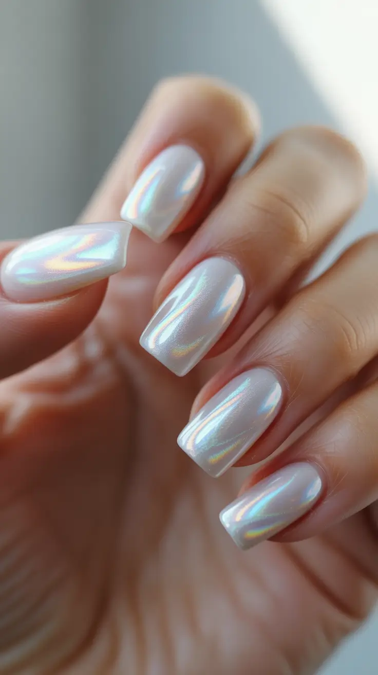 fresh spring vacation nails 2026 Pearl White Chrome for Classy Spring Statements