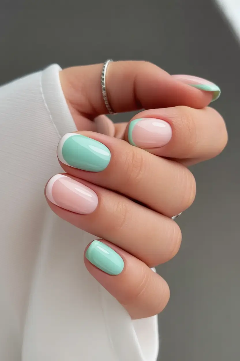 fresh spring vacation nails 2026 Mint and Blush French Tips for a Fresh Start