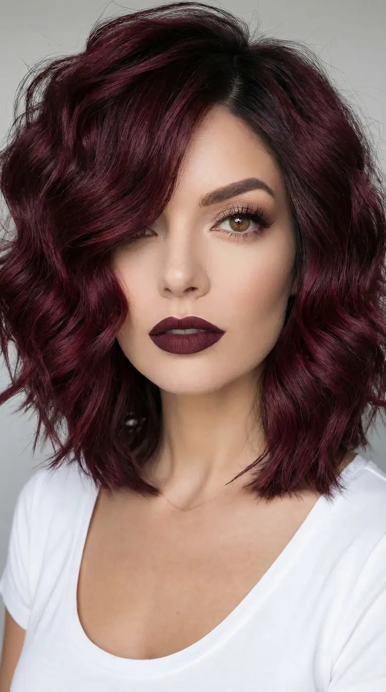 latest spring hair trends 2026 Deep Mulberry Bob with Bold Texture