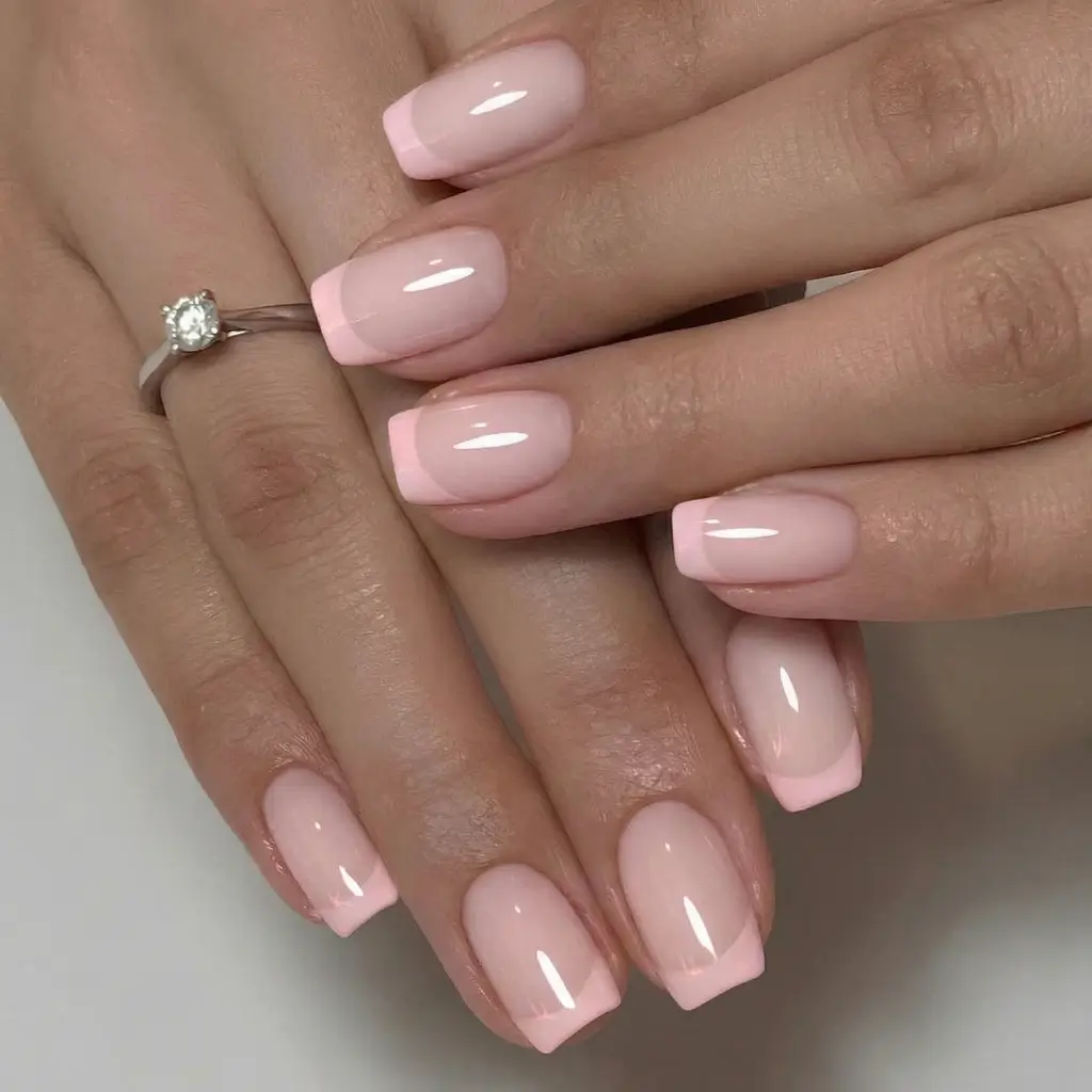 March Nails Color - Spring Ideas 2026 Soft Pink Square French With a Modern Glow