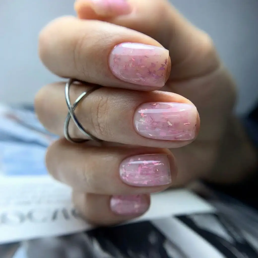 March Nails Color - Spring Ideas 2026 Sheer Pink Shimmer for a Soft Fairy Spring Finish