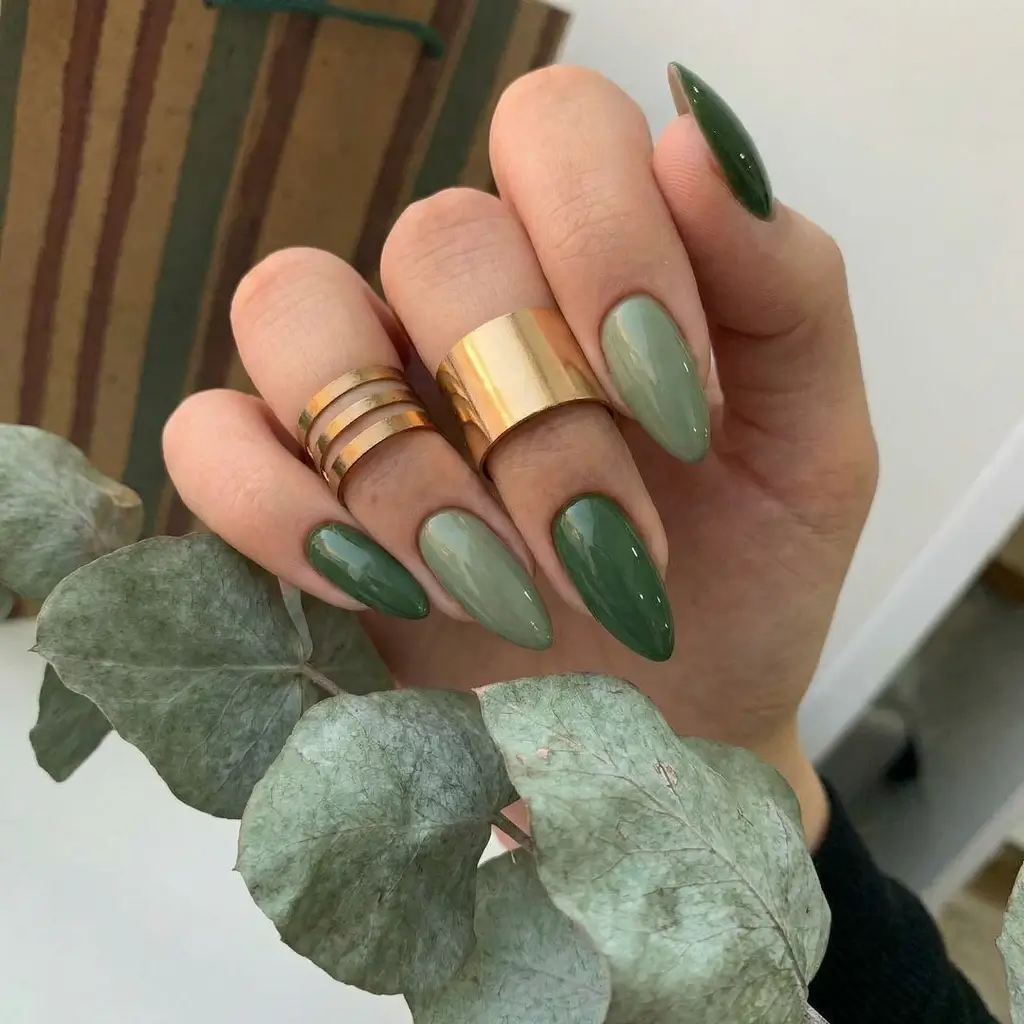 March Nails Color - Spring Ideas 2026 Deep Forest and Soft Sage Duo for Earthy Spring Balance