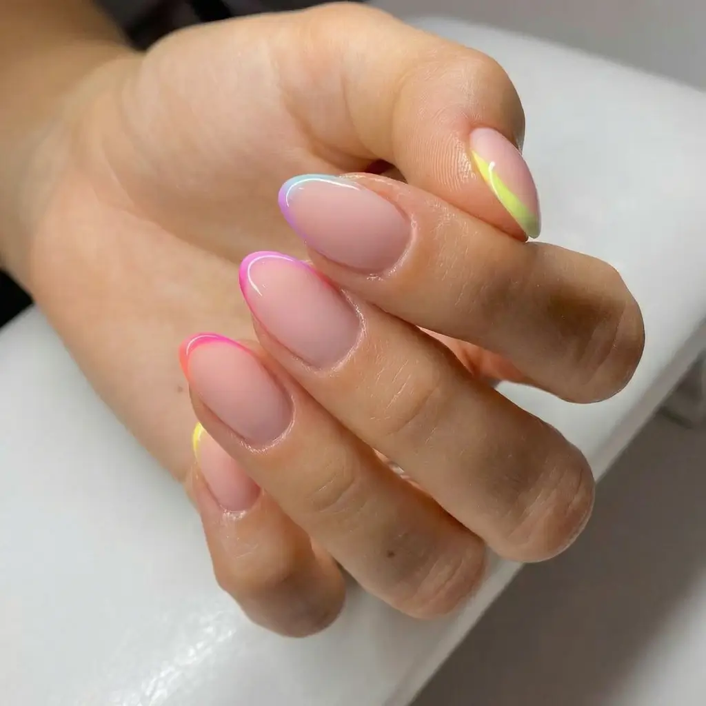March Nails Color - Spring Ideas 2026 Neon Shimmer Outline for a Soft Pop of Color