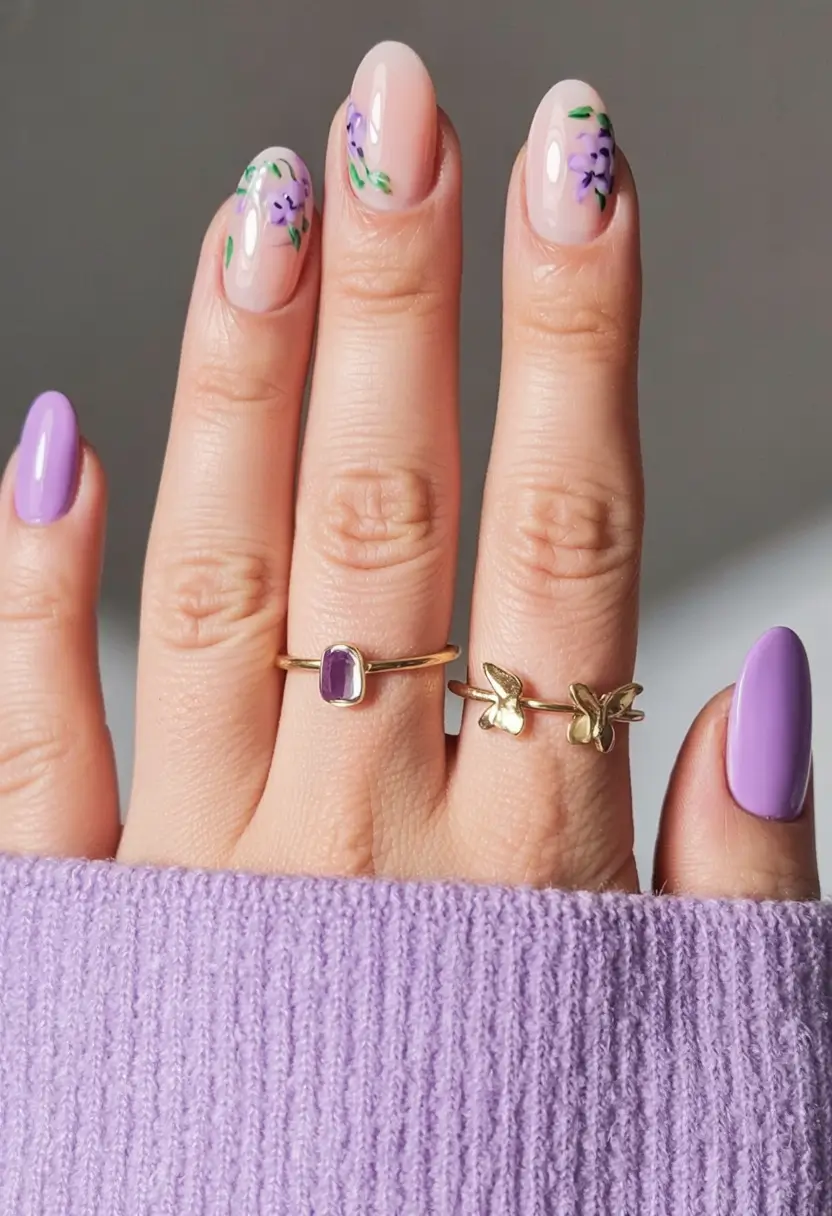 March Nails design - Spring Ideas 2026 Lavender Petals and Gentle Spring Lines