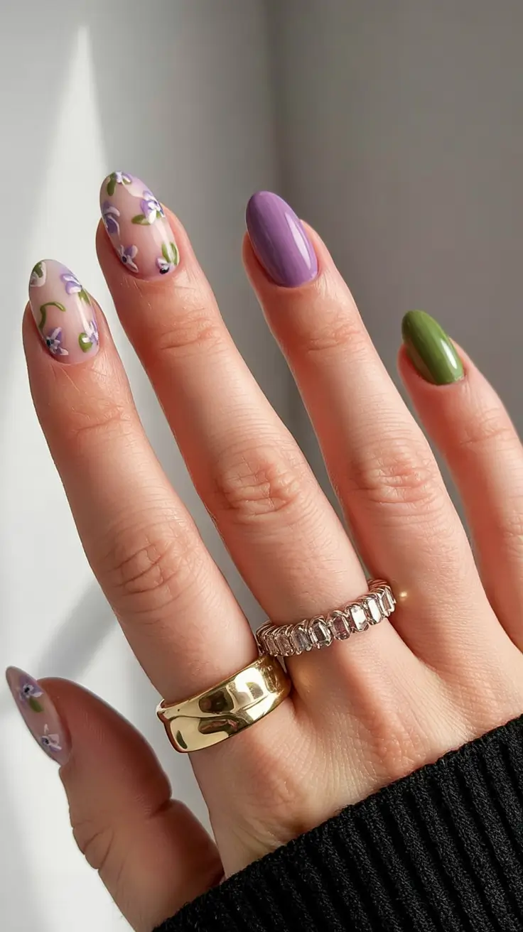 March Nails design - Spring Ideas 2026 Violet Blossoms for a Playful Spring Finish
