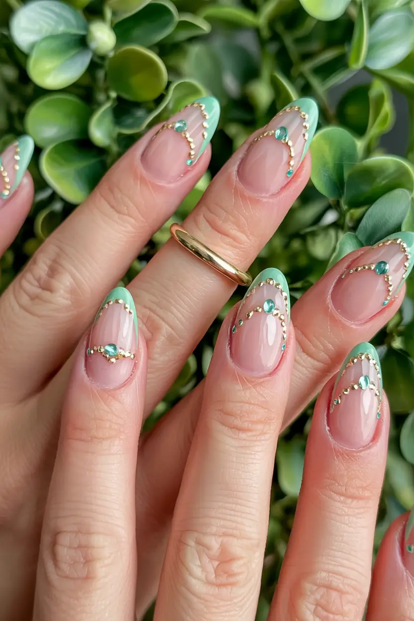 March Nails design - Spring Ideas 2026 Mint Jewel Accents for a Fresh Spring Twist