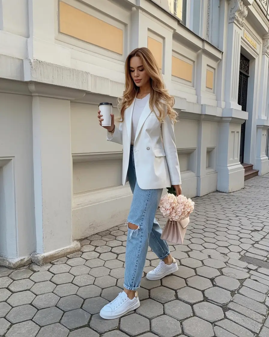 March Outfits - Spring Ideas 2026 White Blazer Moments with Light Denim Freshness