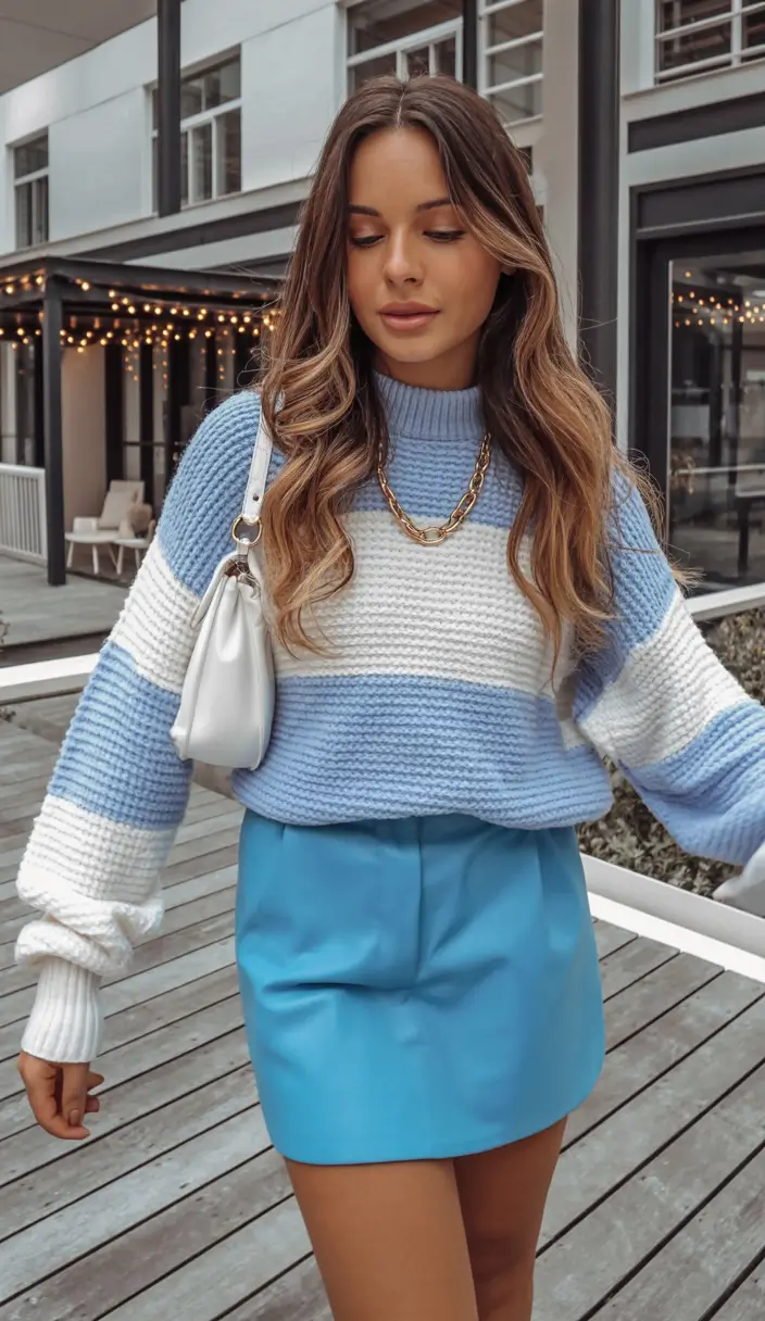 March Outfits - Spring Ideas 2026 Blue and White Color Story with a Fresh Mini Skirt
