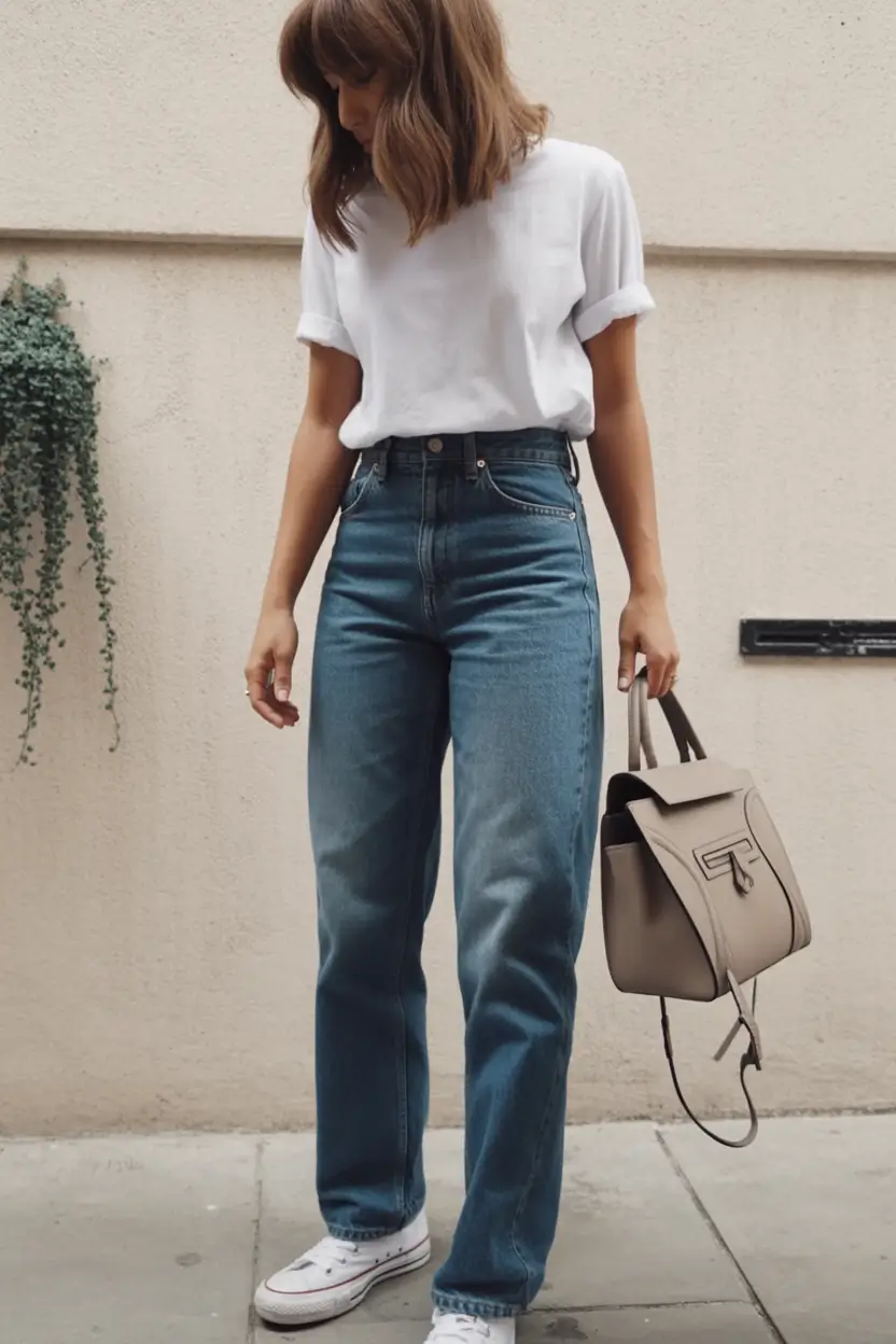 minimalist spring jeans outfit 2026 Crisp White Calm