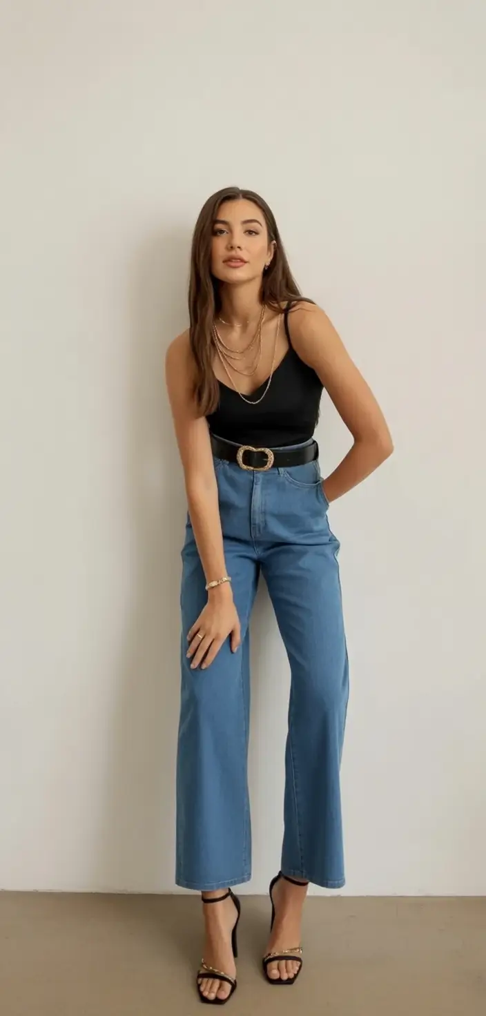 minimalist spring jeans outfit 2026 Black and Gold Sleekness