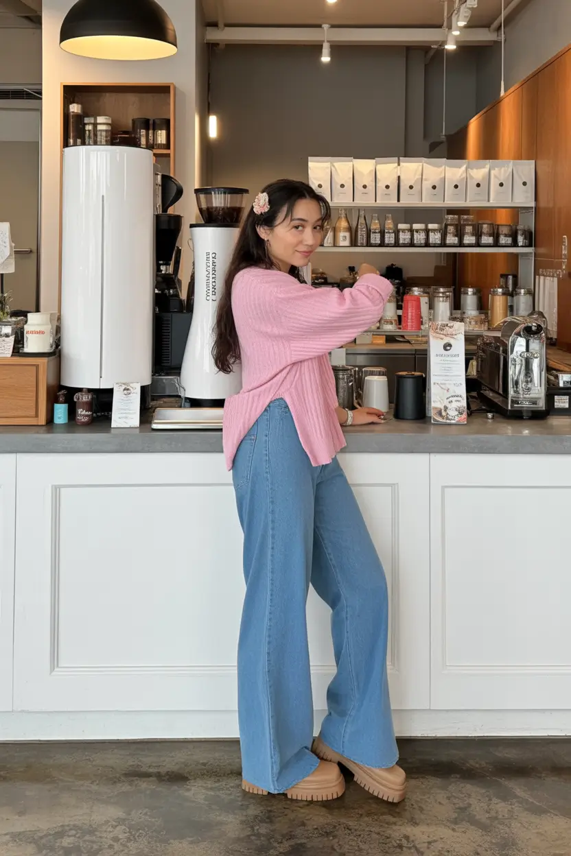 minimalist spring jeans outfit 2026 Soft Pink Playfulness