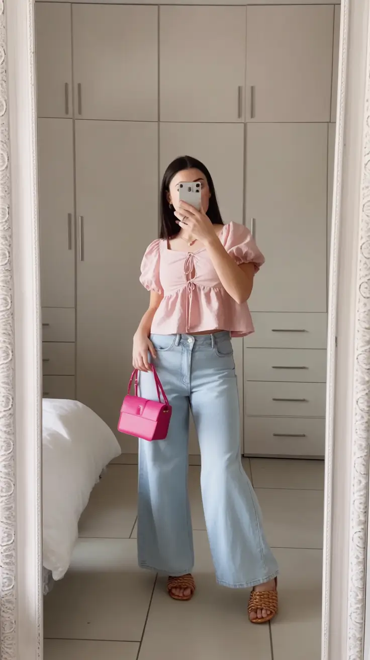 minimalist spring jeans outfit 2026 Pink Romance and Denim Ease