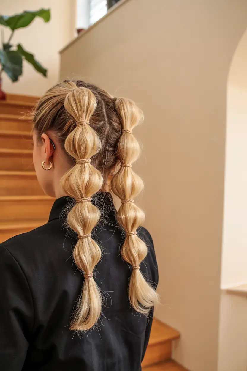 modern spring braids hairstyle 2026 Blonde Bubble Braids with Clean Sections