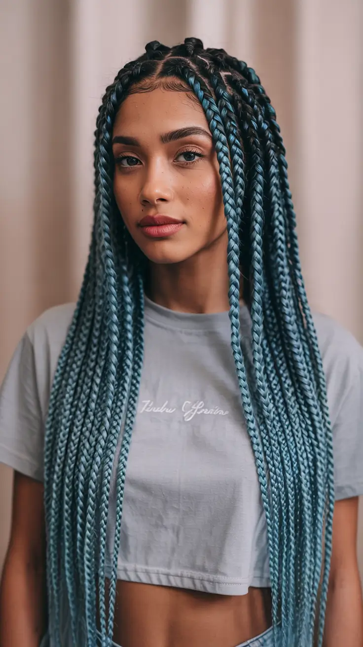 modern spring braids hairstyle 2026 Long Blue Spring Twist Crochet Braids