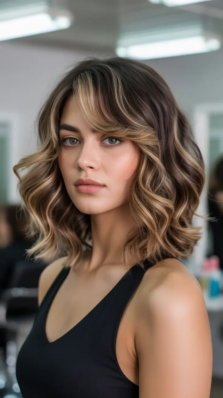 modern spring mid length haircuts 2026 Textured Wavy Mid Length Spring Haircut With Face Framing