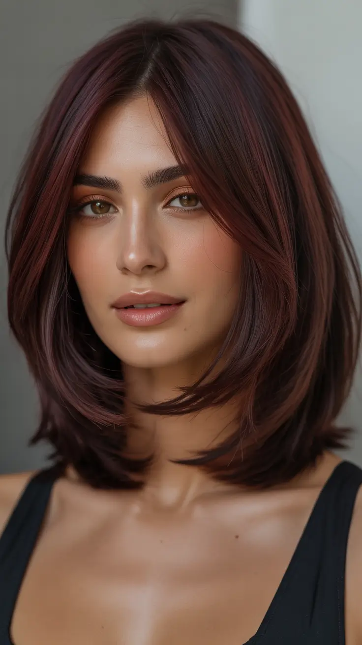 modern spring mid length haircuts 2026 Rich Brunette Mid Length Haircut With Tapered Ends